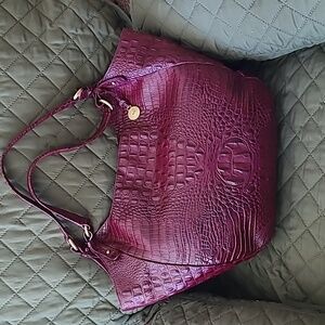 Brahmin Jacqueline  Hobo Melbourne Croc Embossed Deep Wine Merlot Leather XL EUC